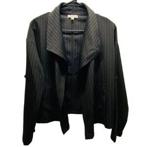 Max Studio Open Front Jacket Women's Small Black White Pinstripe Office Coat EUC